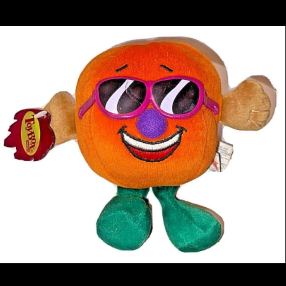 Vintage 1998 Toy Box Creations Orange Pumpkin Beanbag Plush Display Tag Affixed